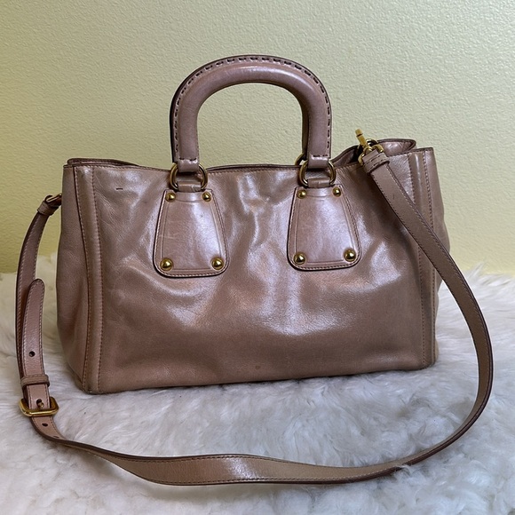 💯Authentic Prada Tan Leather Handbag Two-way🍀 - Picture 4 of 14